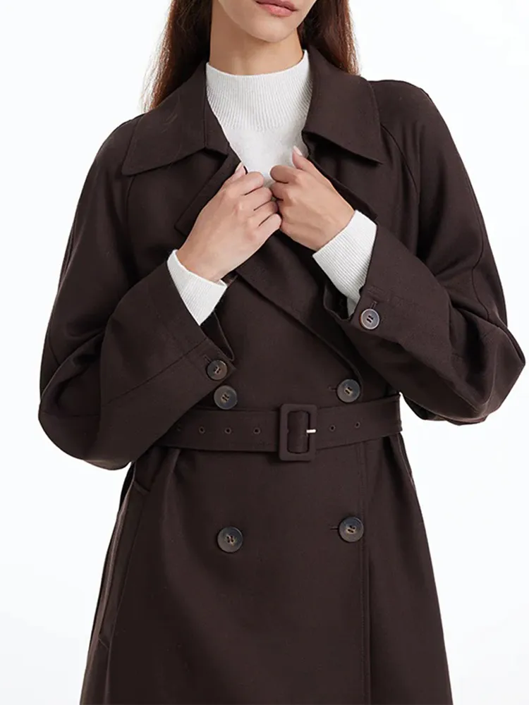 Brown Worsted Wool Trench Coat