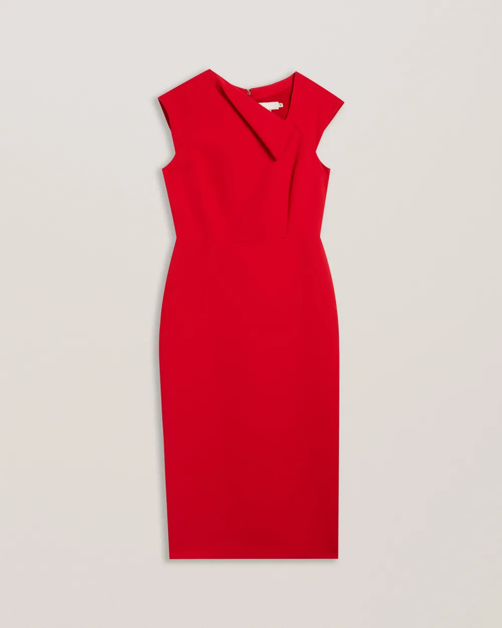 Bayree Asymmetric Folded Neckline Midi Dress Red