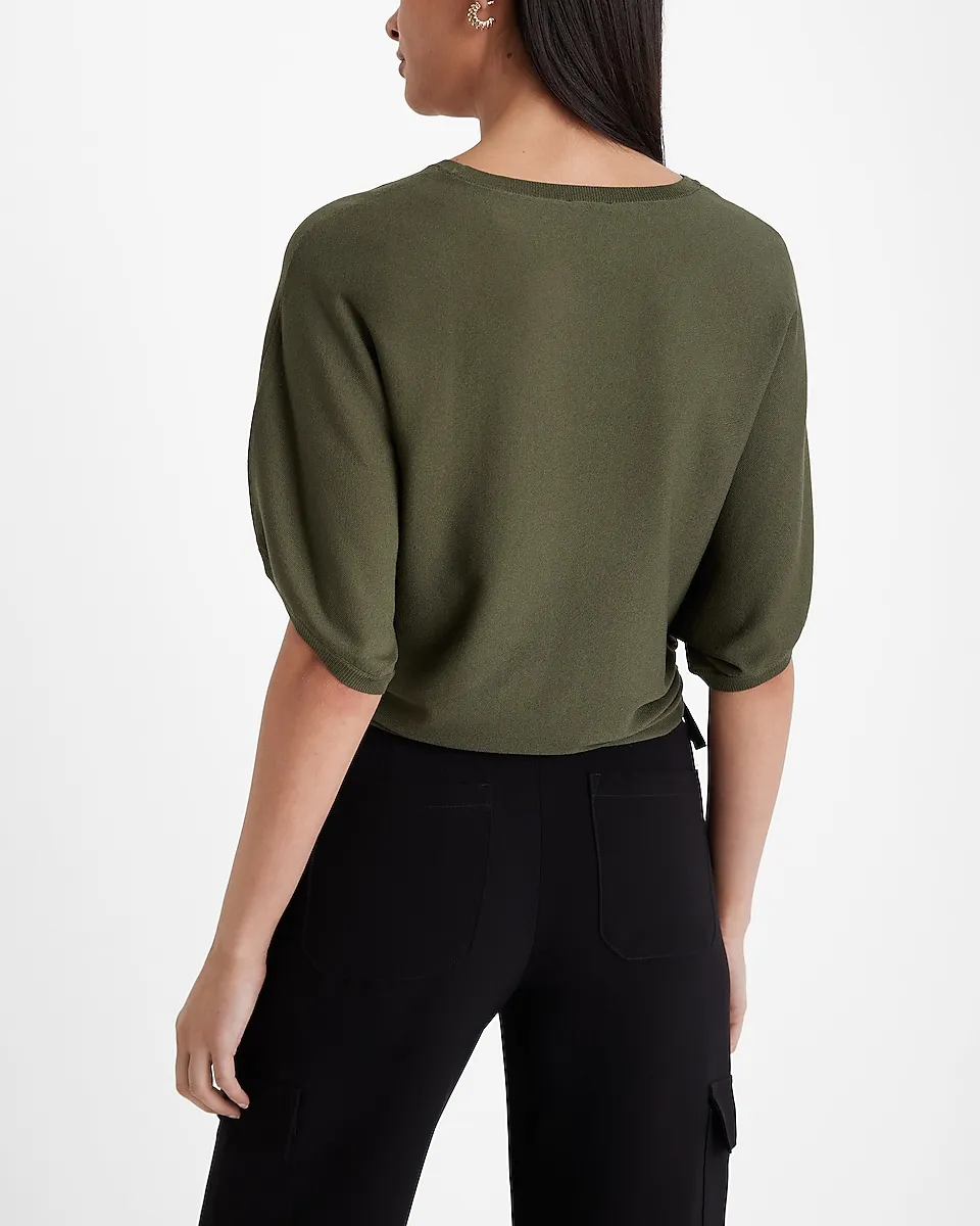 Crew Neck Short Sleeve Ruched Sweater