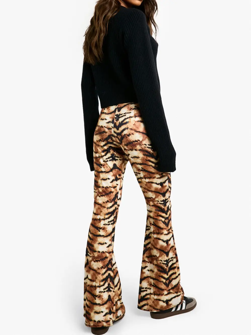 ANIMAL PRINT HIGH WAIST BASIC FIT & FLARE TROUSER