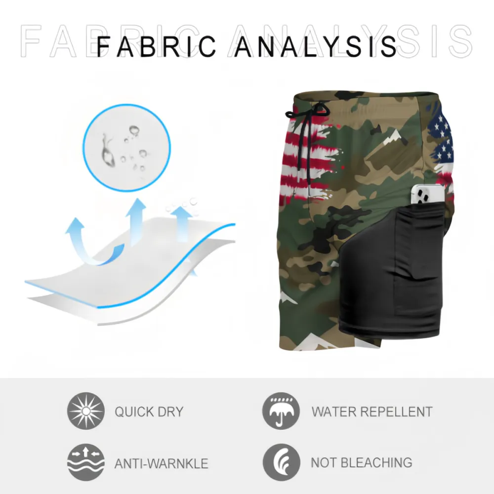 Flag Camouflage Sports Beach Shorts In The Upper Right Corner