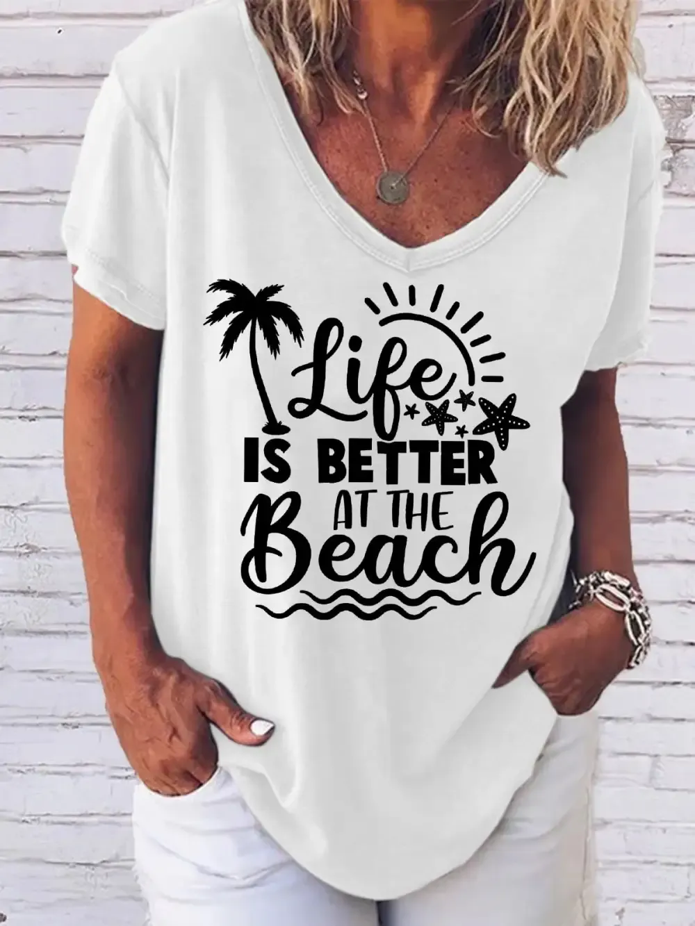 Life Is Better At The Beach V Neck T-Shirt
