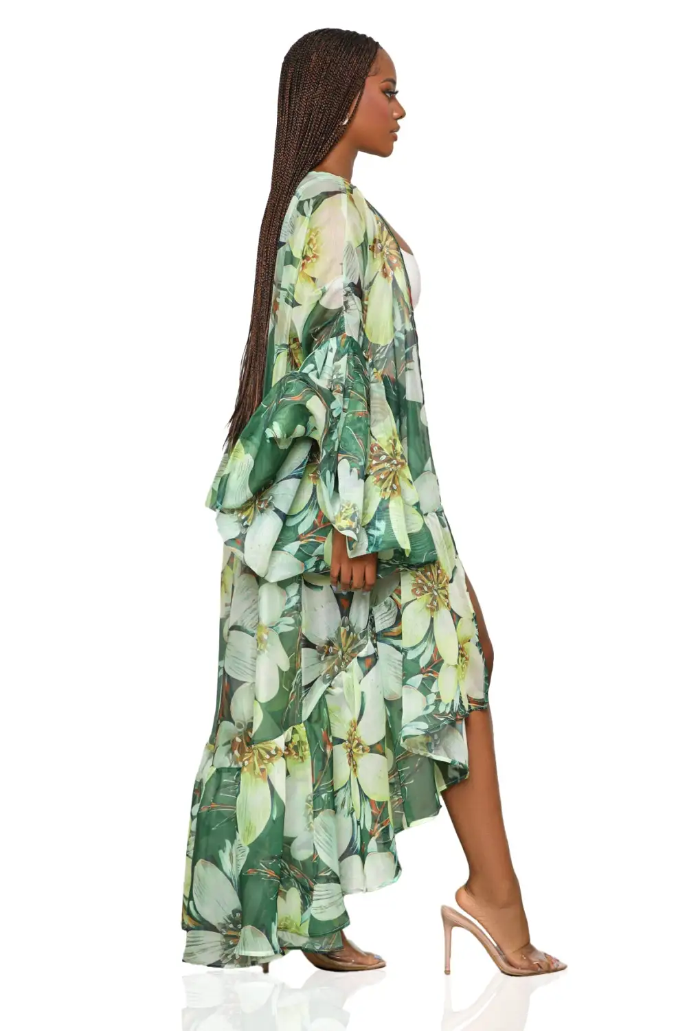 Grand Entrance Floral Organza Kimono (Green Multi)