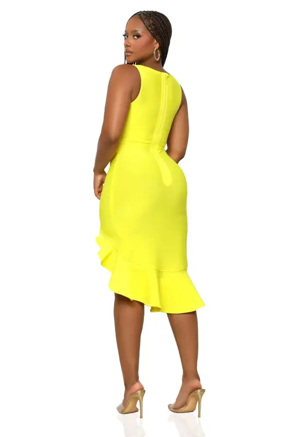 Sensational Ruffle Bandage Dress (Yellow)