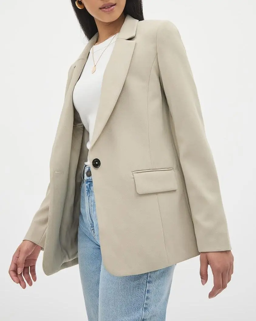 Loose One-Button Crepe Blazer