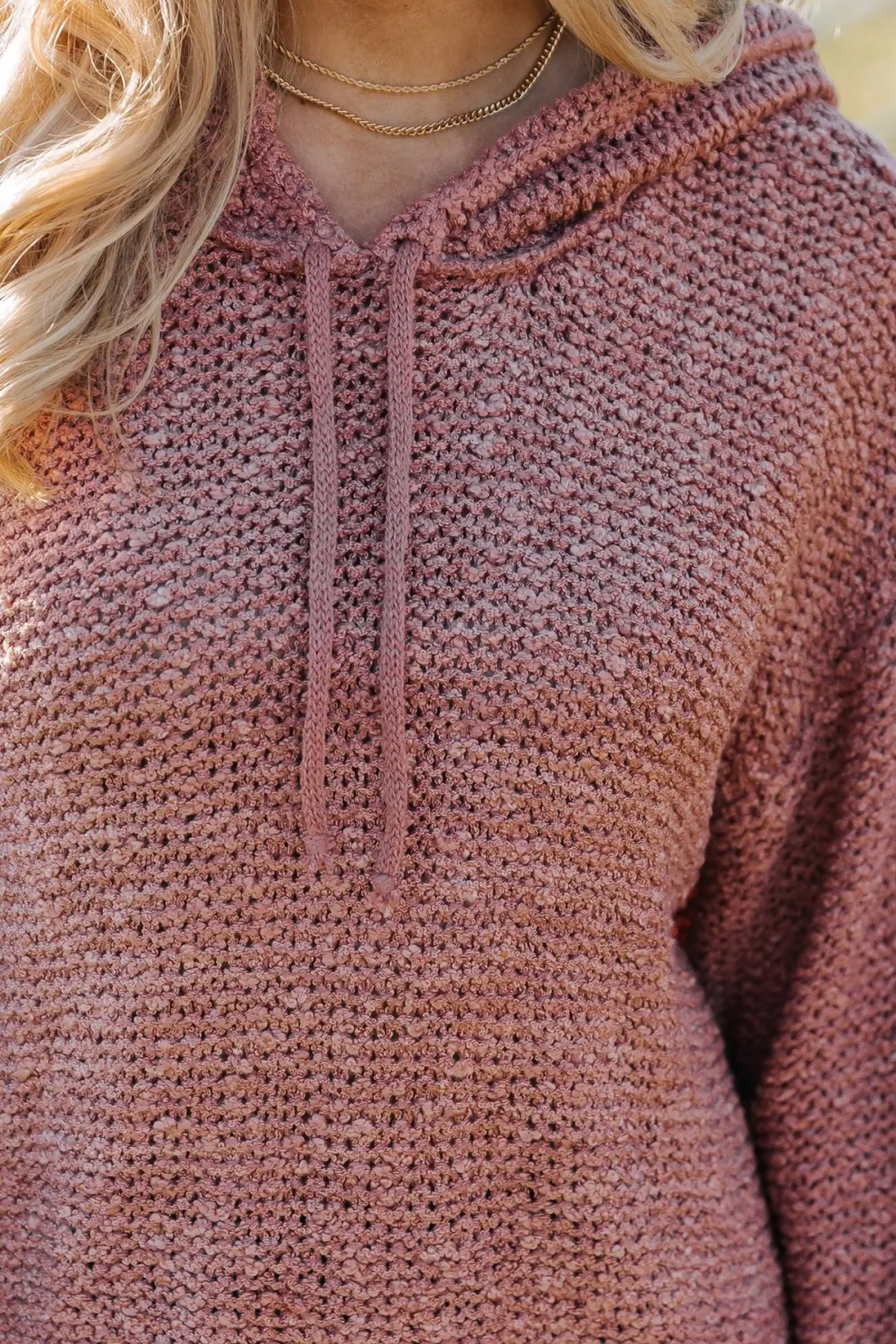 Rose Textured Hooded Sweater