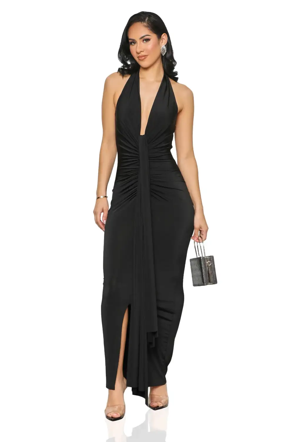 Cosmopolitan Deep Plunge Dress (Black)-FINAL SALE