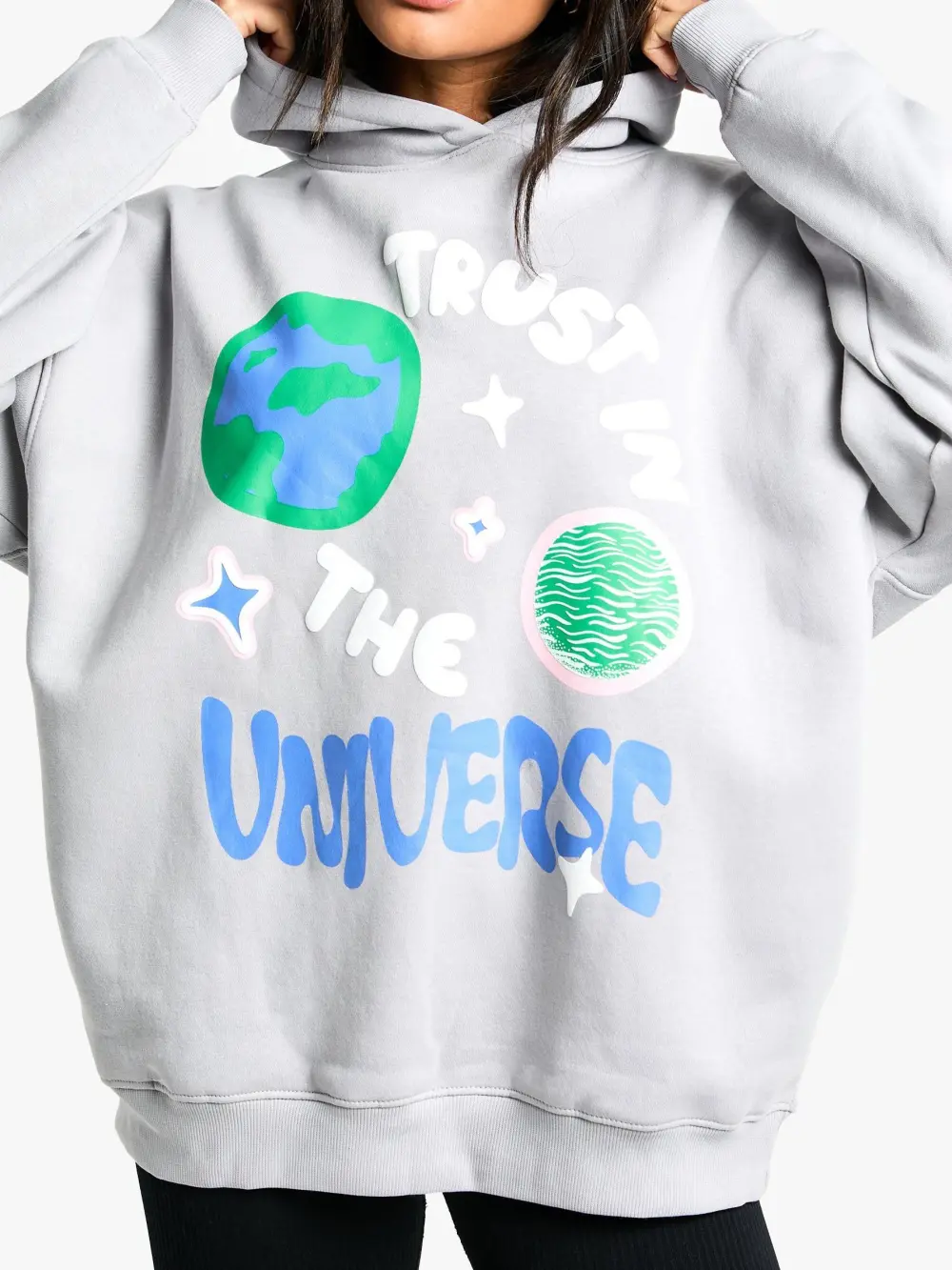 PUFF PRINT SLOGAN OVERSIZED HOODIE