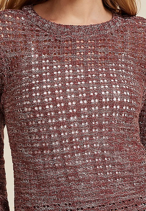 Marled Pointelle Cinched Sleeve Sweater