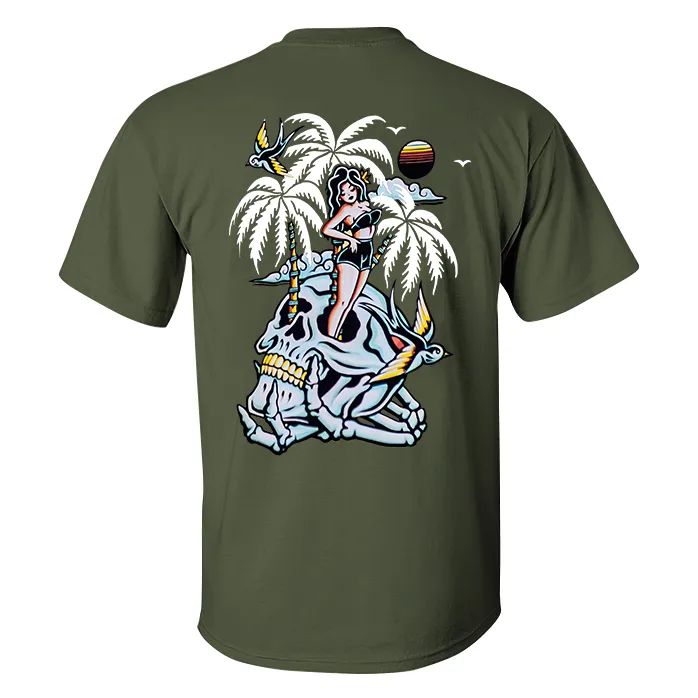 Skull Coconut Tree Printed Casual Men's T-shirt