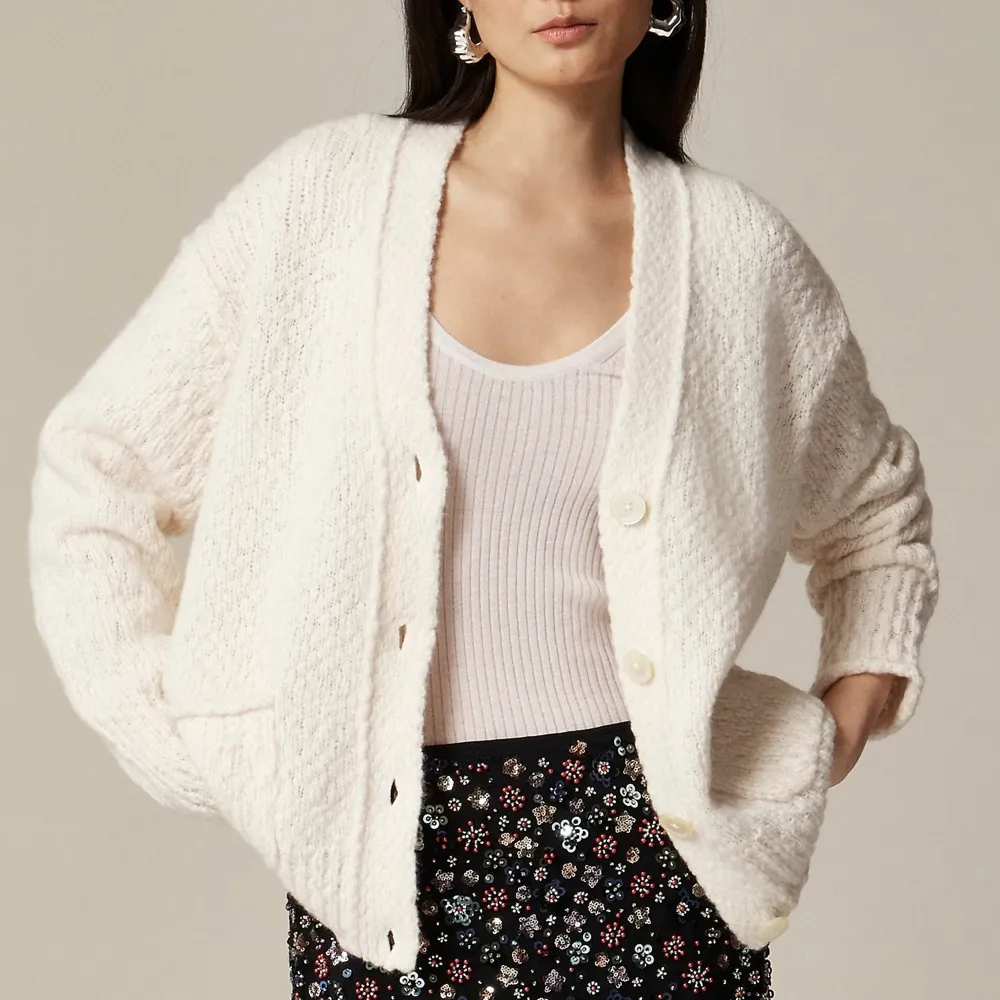 Relaxed cardigan sweater in textured yarn