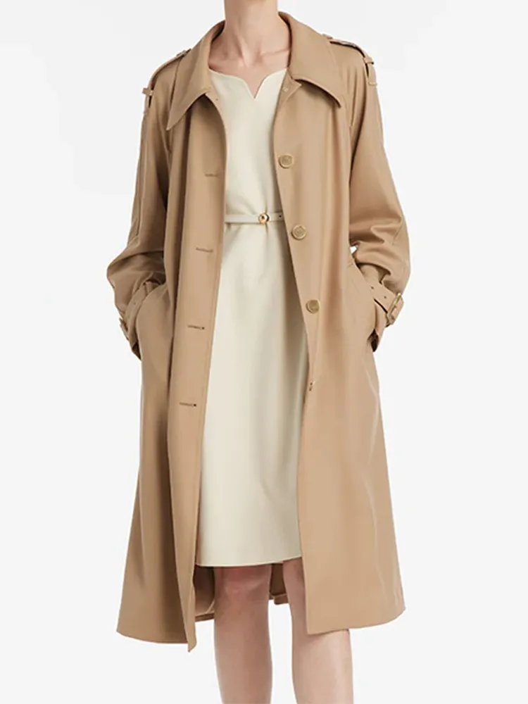 Worsted Wool Lapel Women Trench Coat With Belt