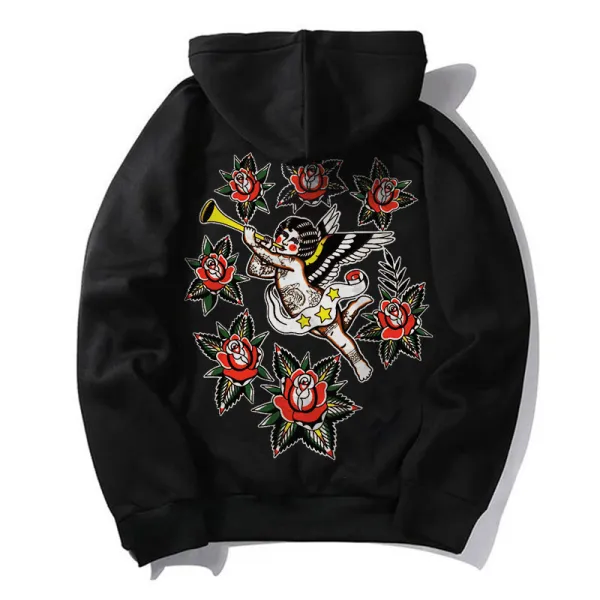 Little Angel Floral Print Loose Classic Men閳ユ獨 Hoodie