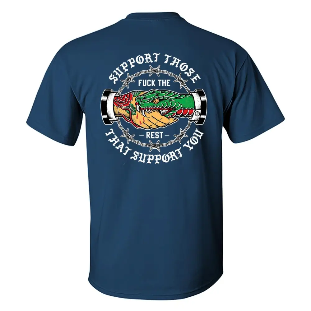 SUPPORT THOSE THAT SUPPORT YOU Snake Graphic Black Print T-shirt