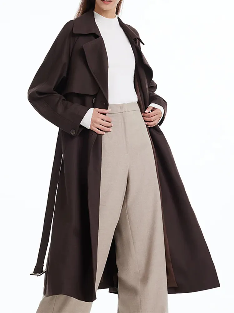 Brown Worsted Wool Trench Coat