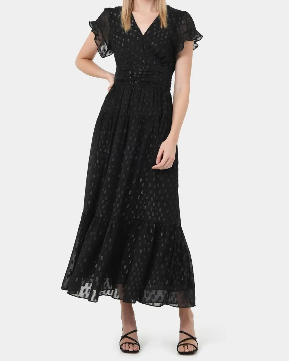 Glitter Surplice Neckline Maxi Dress