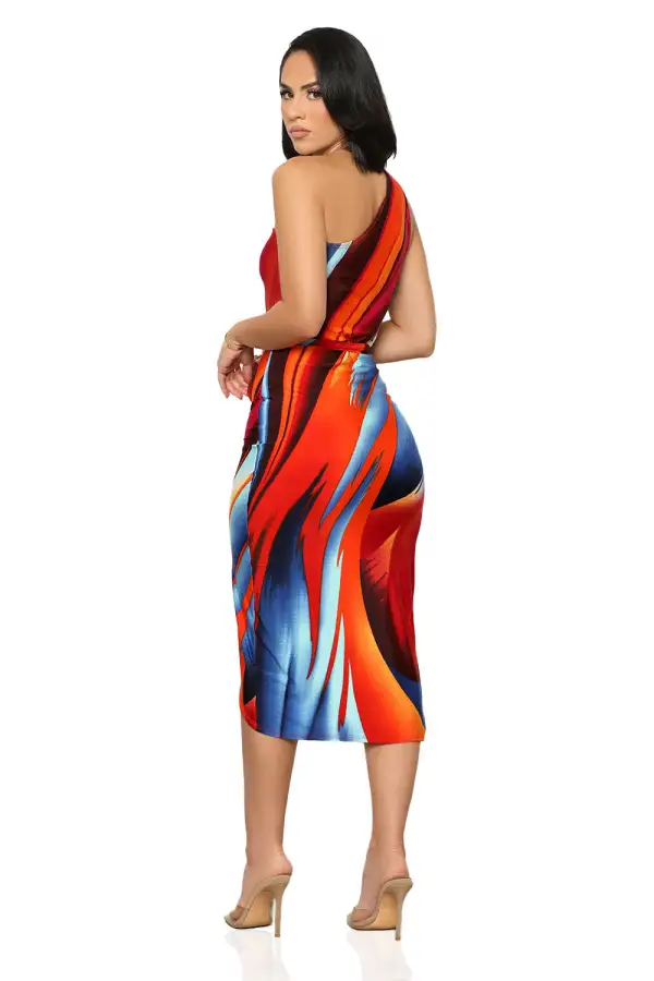 Burst Of Color One Shoulder Dress