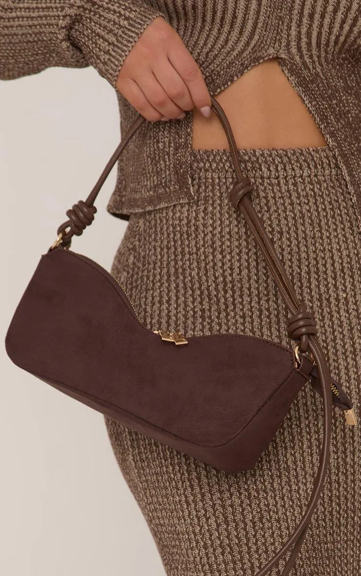 Mckenna Knotted Strap Slouched Detail Shoulder Bag In Brown Faux Suede