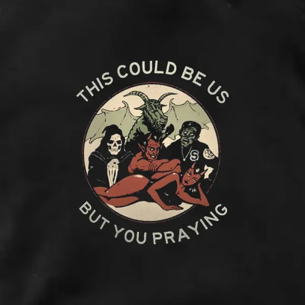 THIS COULD BE US Skull Demon Black Print Hoodie