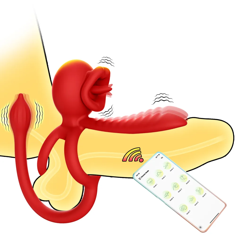 Cock Ring Penis Ring Vibrator Two Point Earthquake 9 vibrating tongue licking penis Longer Harder Stronger Erection