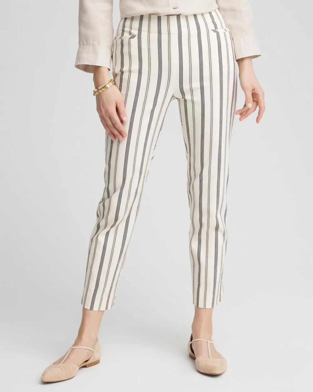 Slub Striped Cropped Pants