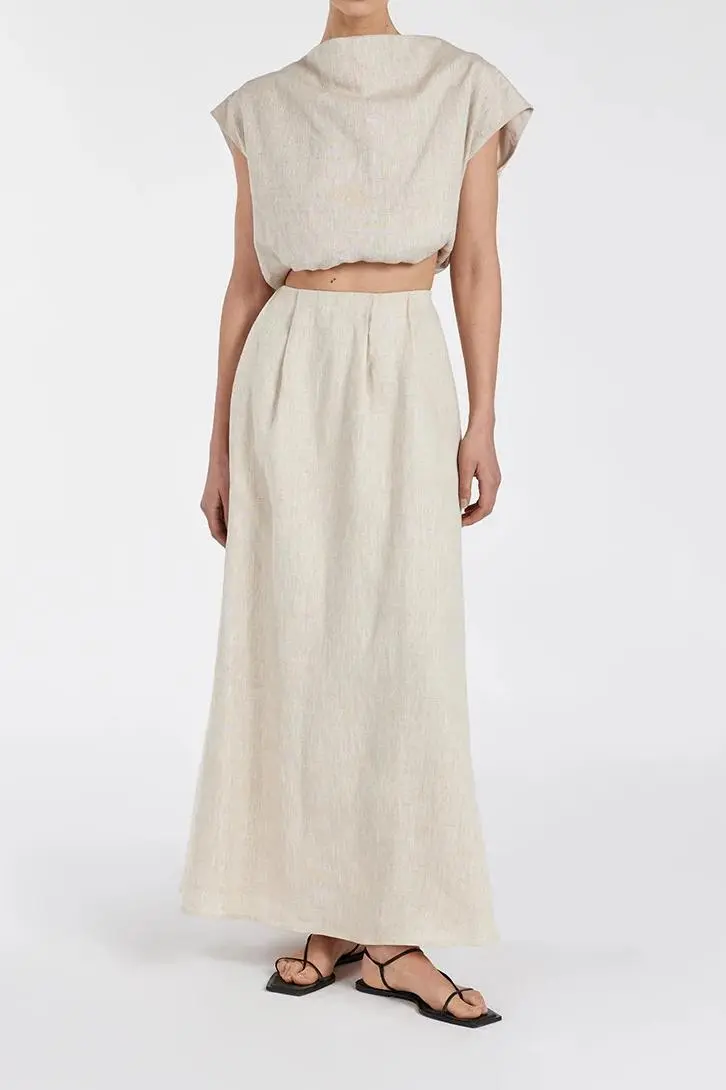 AMY NATURAL LINEN MIDI SKIRT