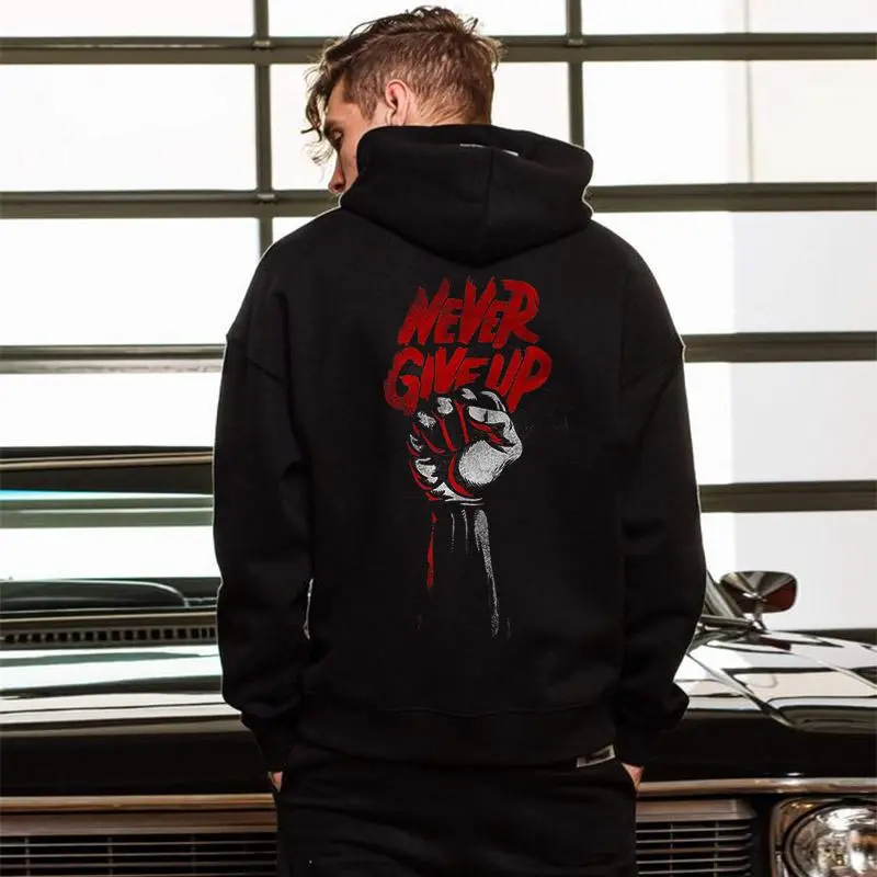 Never Give Up Letter Print Casual Hoodie
