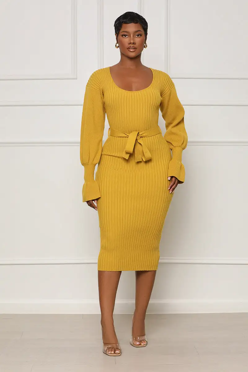 Scoop Me Away Sweater Dress (Mustard)- FINAL SALE