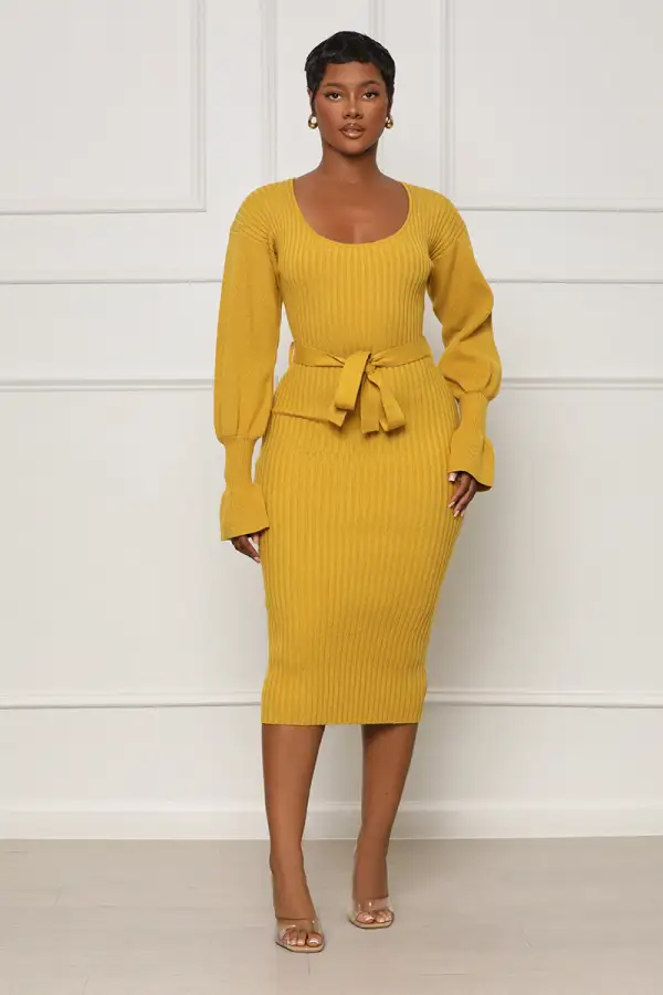 Scoop Me Away Sweater Dress (Mustard)- FINAL SALE