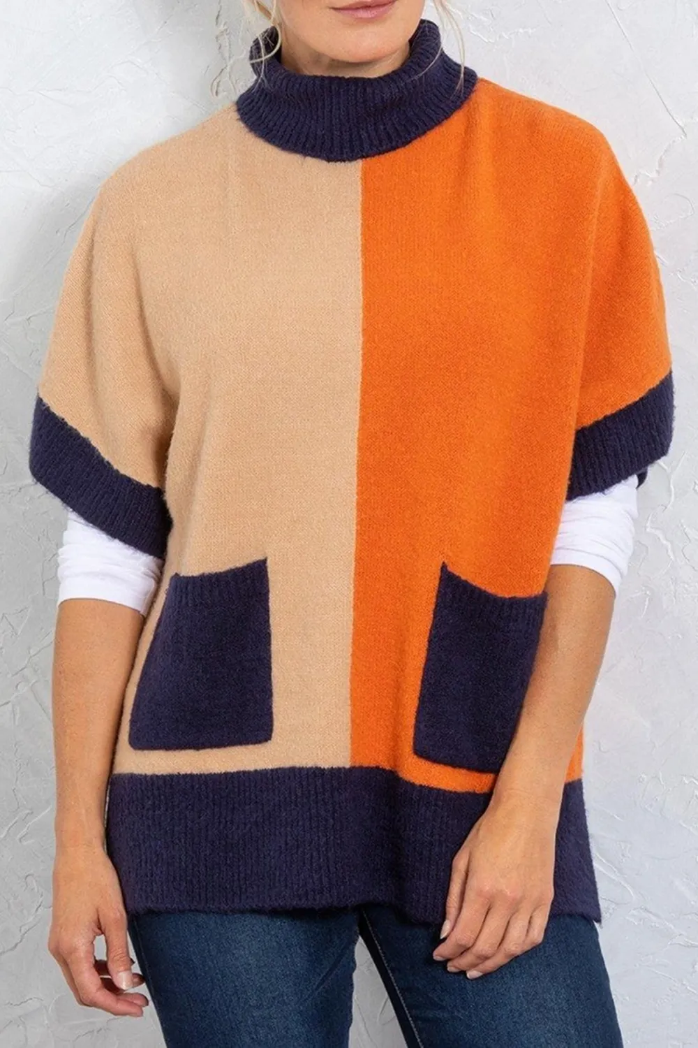 Short Sleeve Colour Block Knit Top