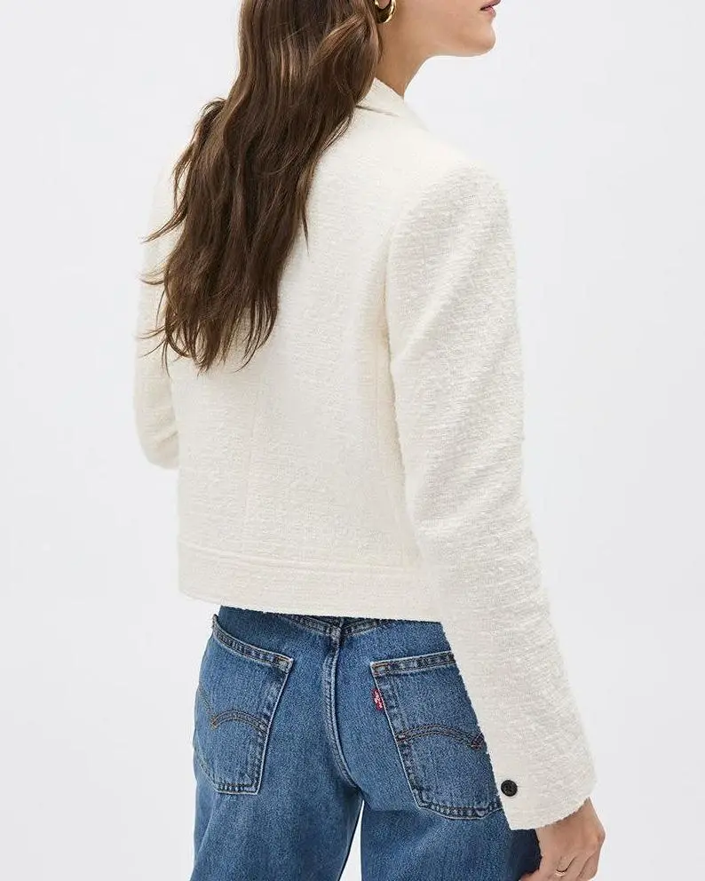 Boucle Open Double-Breasted Cropped Blazer