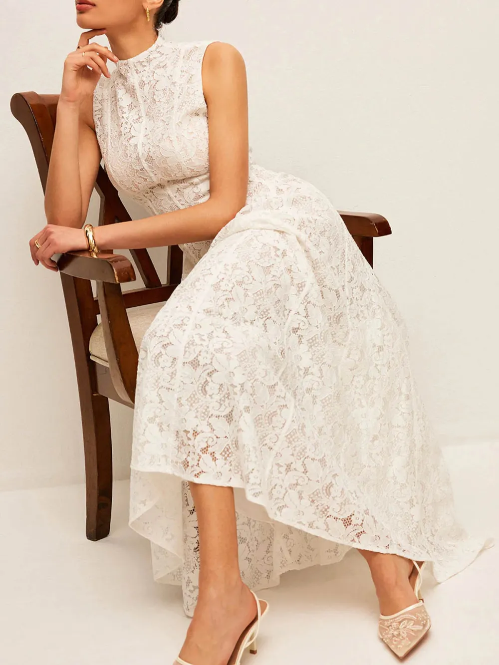 Lace Mock Neck Sleeveless Dress