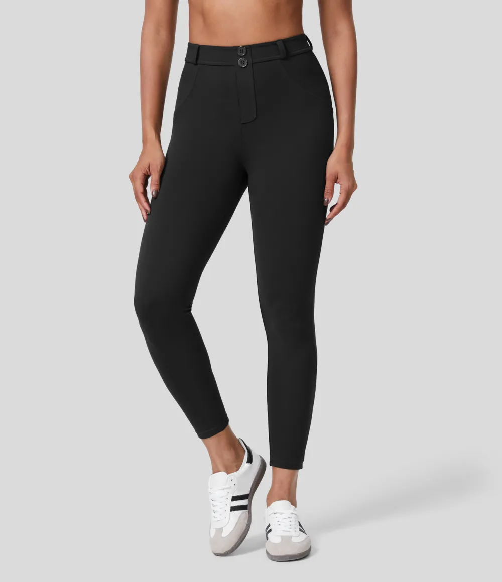 Eco High Waisted Button Ruched Yoga 7/8 Leggings