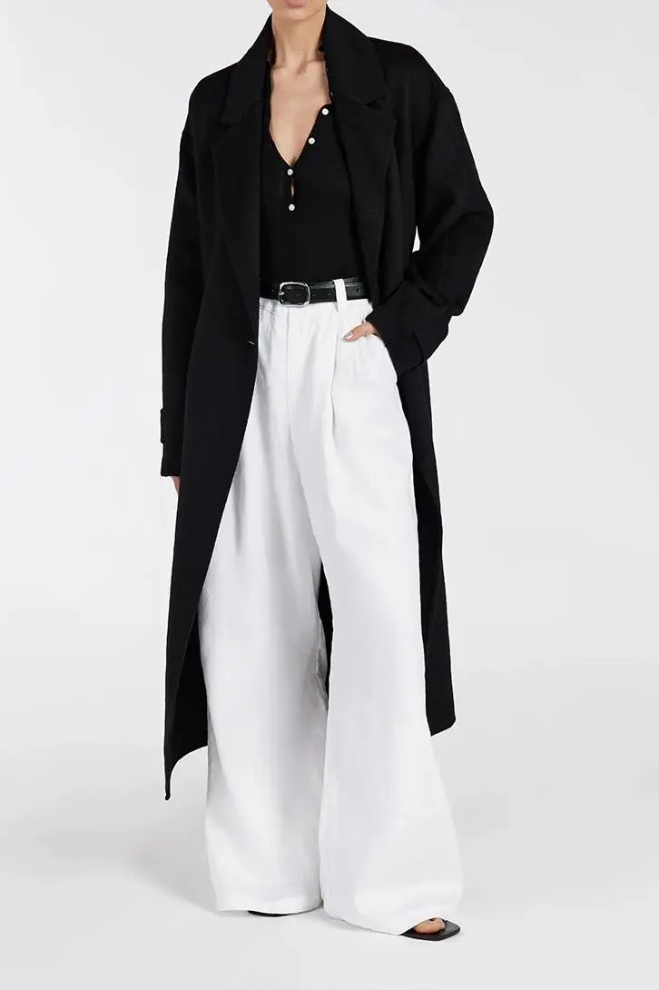 MILES BLACK WOOL WRAP COAT