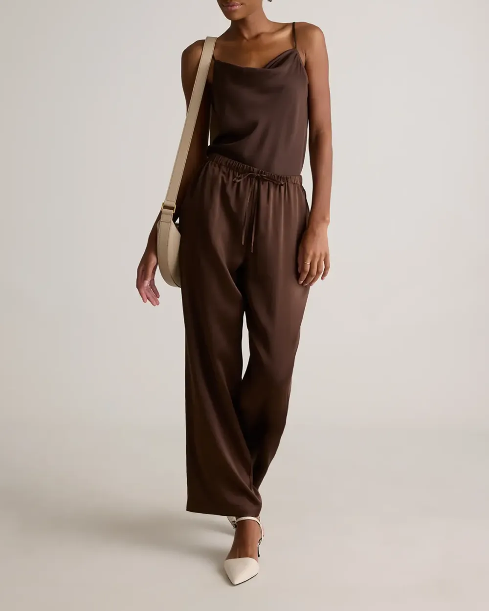 100% Washable Silk Drawstring Wide Leg Pants