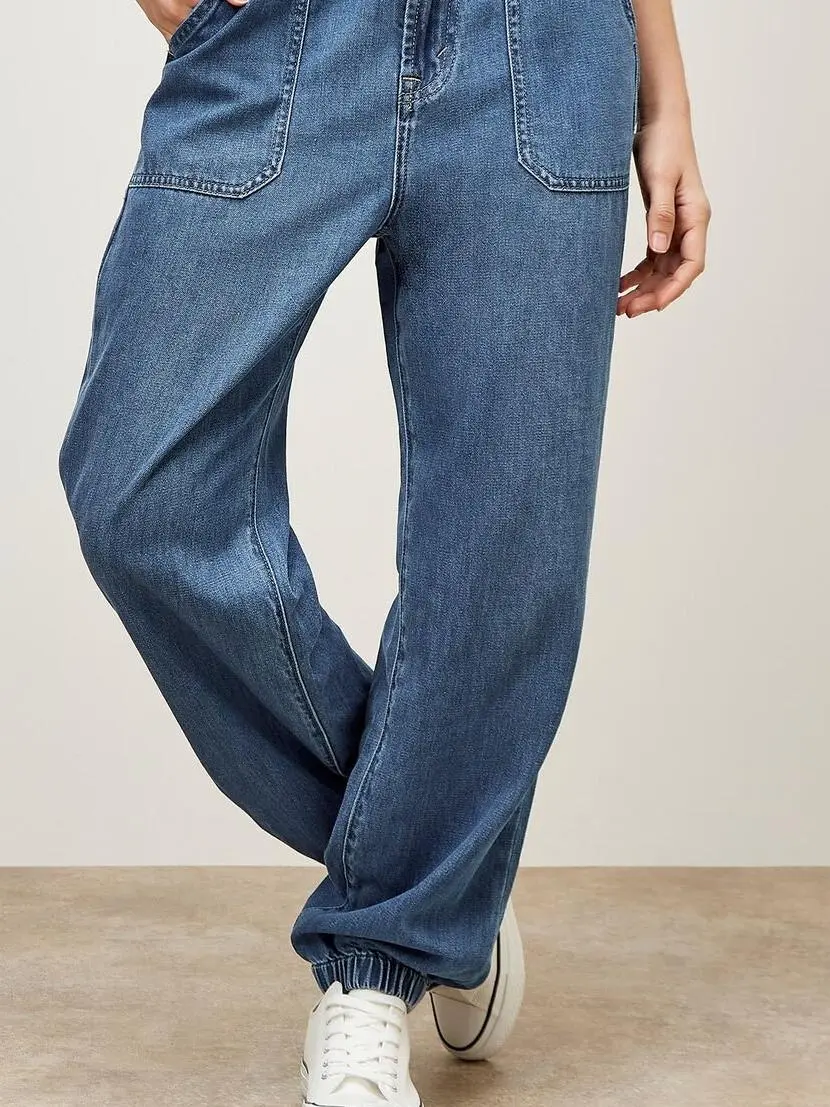 Lia Mid-Wash Denim Joggers