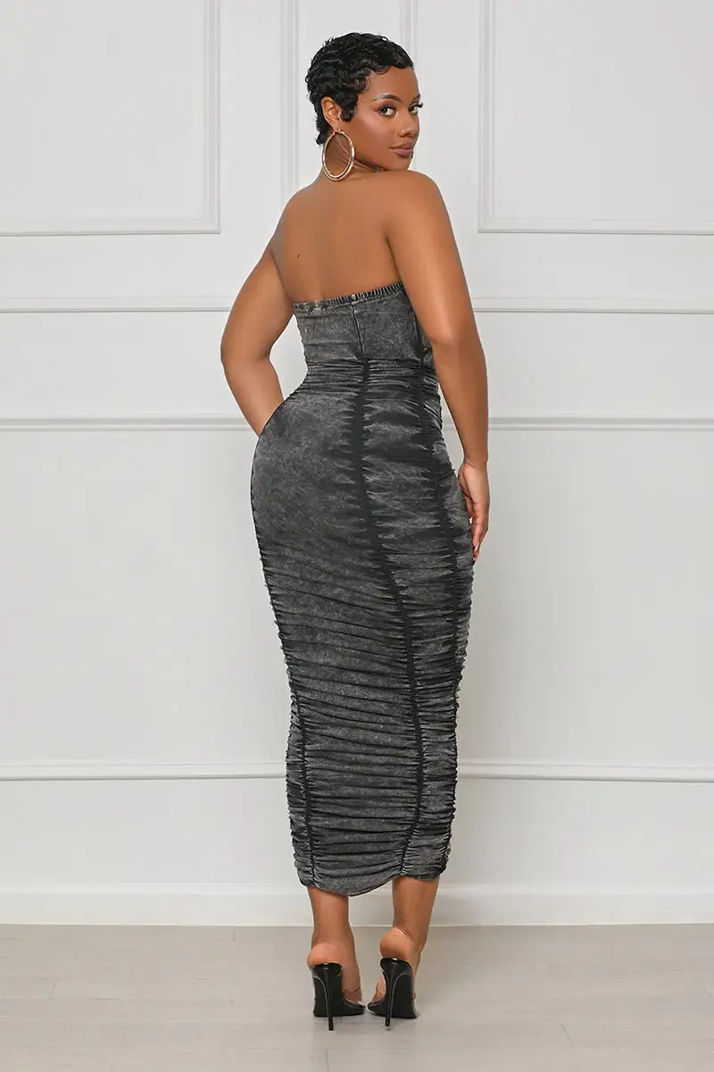 Acid Wash Tube Midi Dress (Black)