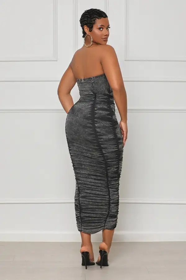 Acid Wash Tube Midi Dress (Black)