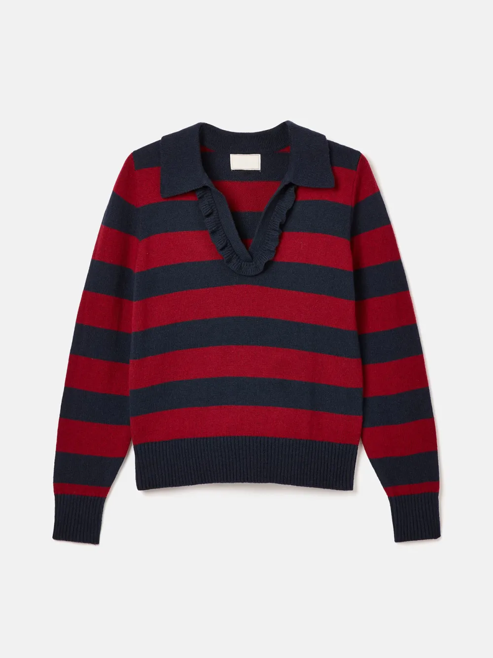 NavyOatmeal V Neck Stripe Jumper with Collar