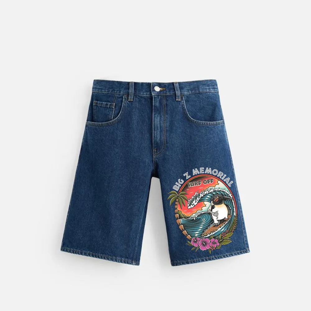 Summer Beach Surfing Printed Denim Shorts