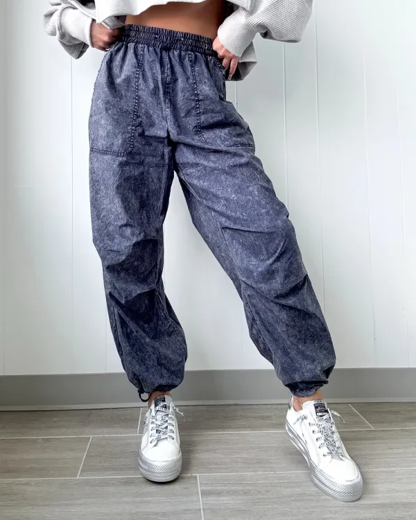 Not Letting Go Jogger Pants - Acid Denim