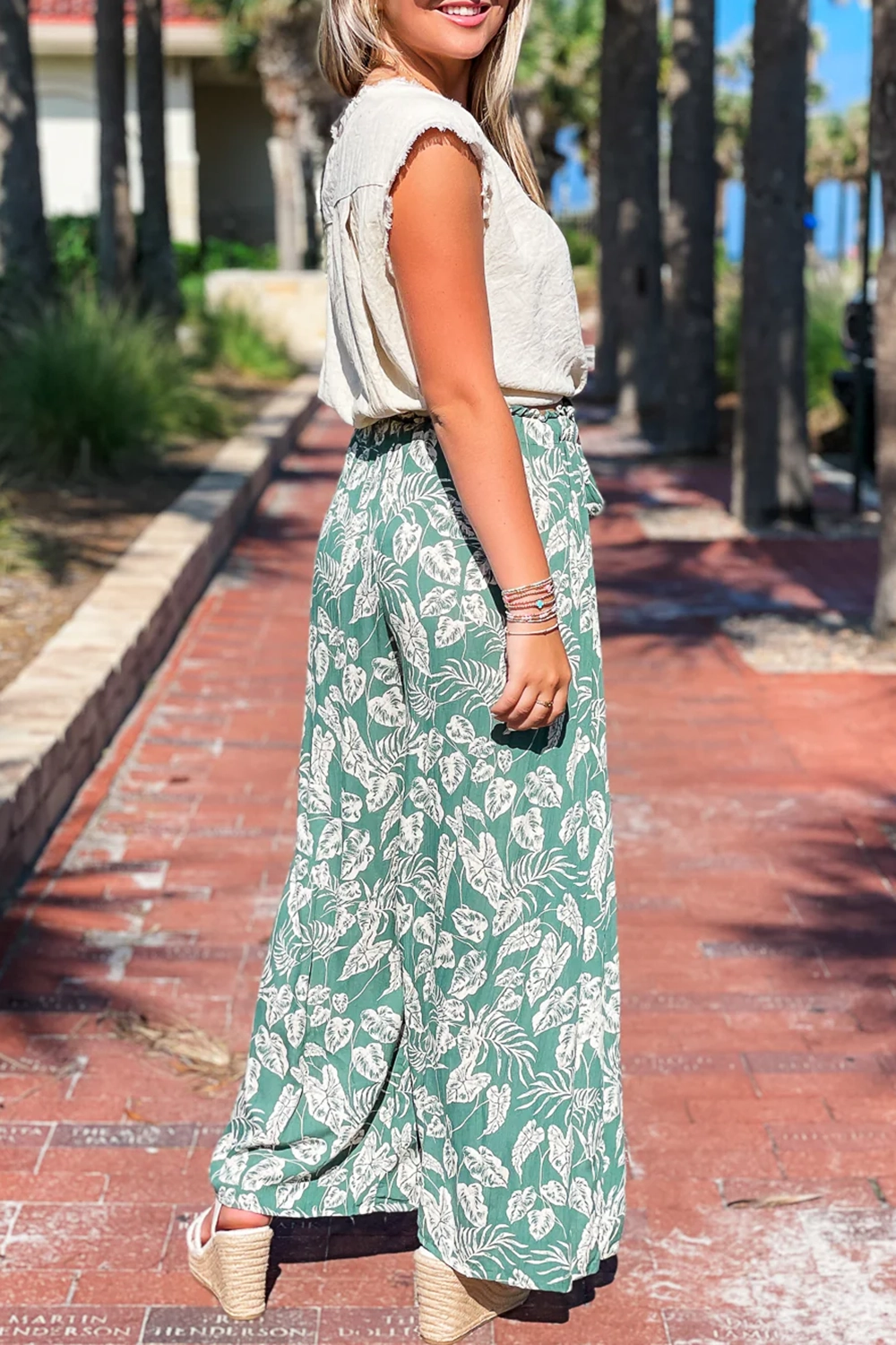 Green Floral Loose Fit Trousers