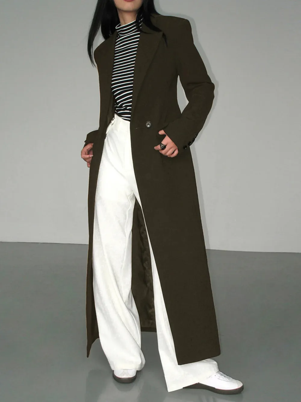 Plain Button Up Lapel Long Blazer