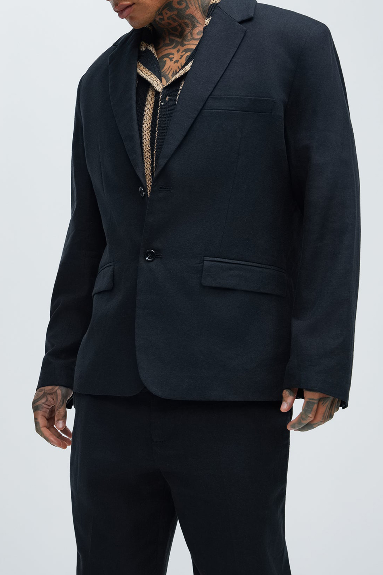 Slight Stretch Bahamas Linen Suit Jacket - Black