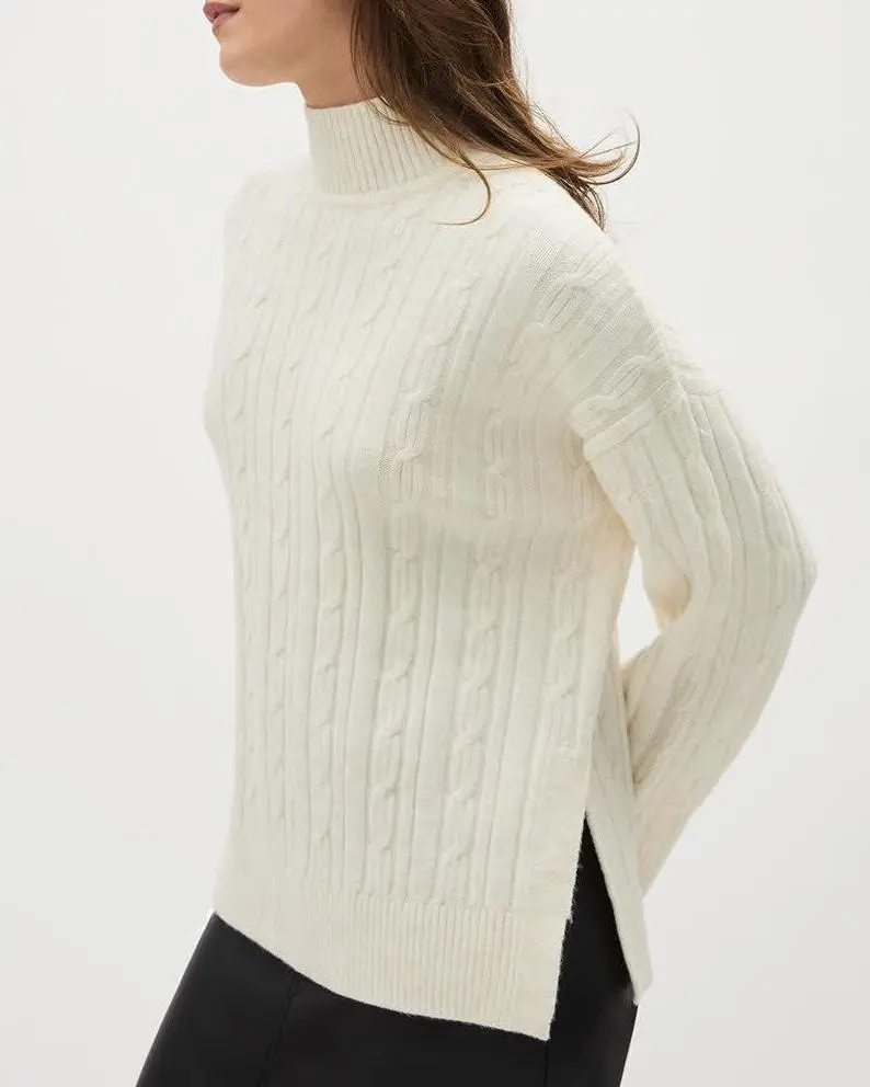 Long-Sleeve Mock-Neck Sweater With Cable Stitches