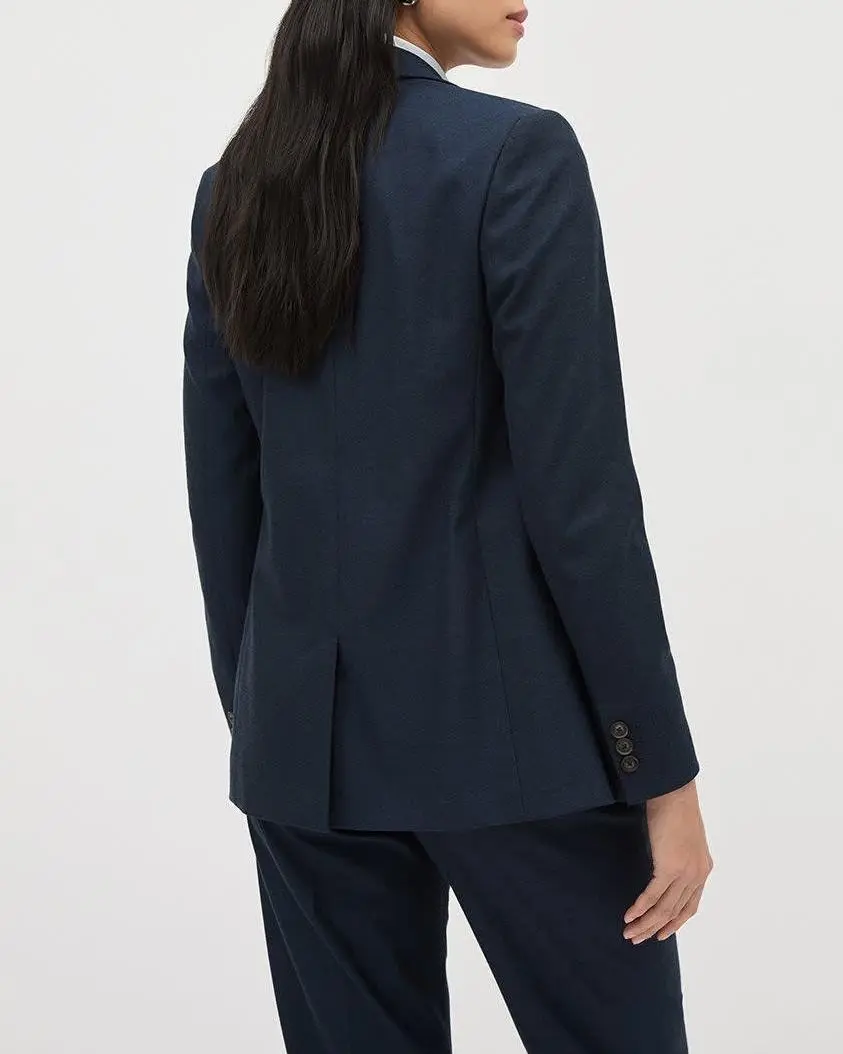 Indigo Double-Breasted Open Flannel Blazer