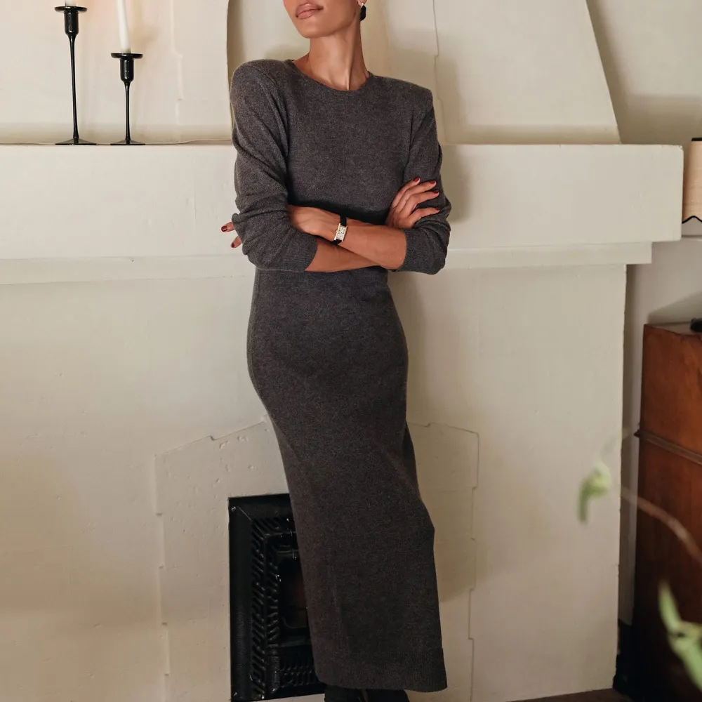 Crew Neck long-sleeve cashmere sweater-dress