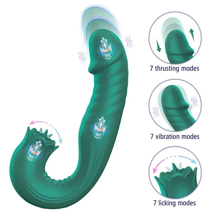 3-in-1 Thrusting Vibrator Sex Toys: 7 Slaps, 7 Vibrations, 5 Tongue Licks and Sucks, G-spot Stimulation with Nipple and Anal Stimulation Functions