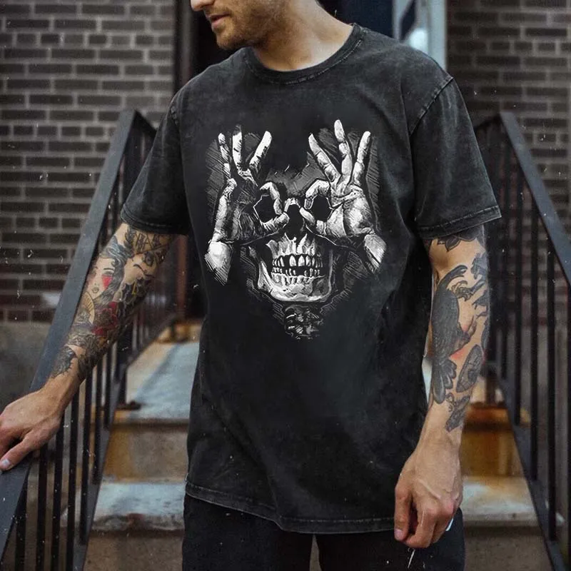 Naughty Skull Printed Oversize Washed T-Shirt
