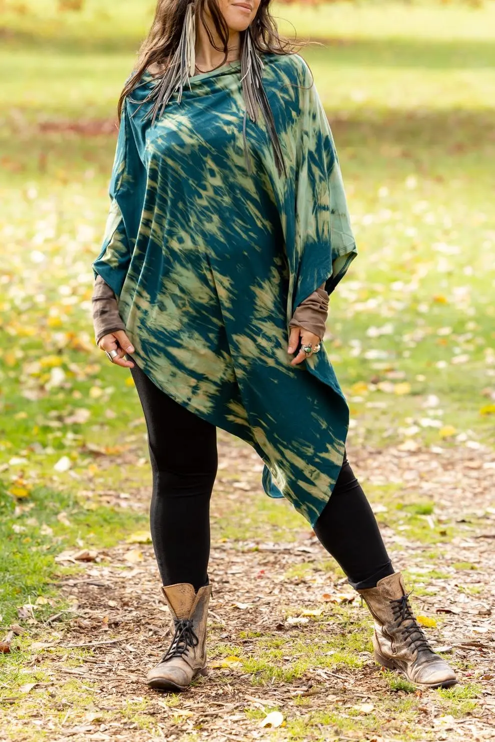 Bamboo Poncho - Forest Mint Shibori